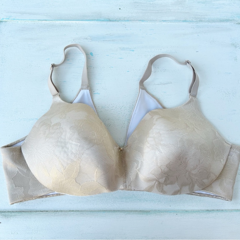 Cacique Floral Lace Lightly Lined Balconette Full Coverage Beige Bra Size 42D